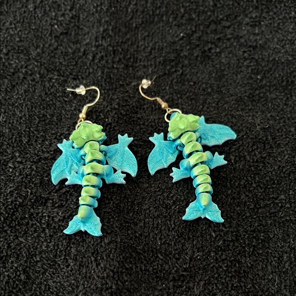 Blue and Green 3D Printed Dragon Earrings